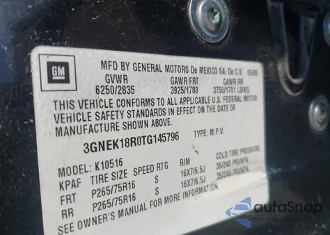 1996 Chevrolet Tahoe K1500 from USA, damaged, VIN 3GNEK18R0TG145796